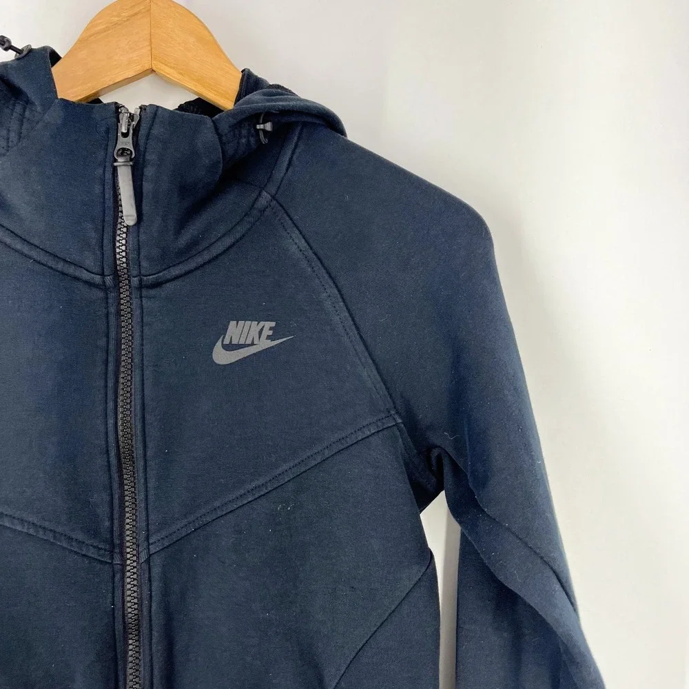 Nike Tech Fleece Full Zip Hoodie Black Women Sporty Scuba Hood Jacket Thumbholes